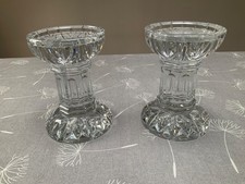 Rare Stylish Pair Of Heavy Waterford Crystal Glass Pillar Candlesticks 