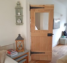 V Grooved Solid Oak Internal Ledged Door - Cottage Door - Glass Opening