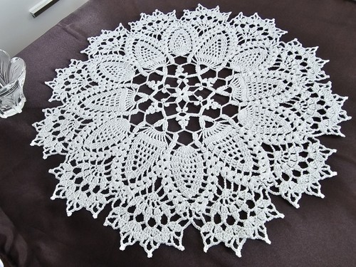 White crocheted cotton doily - white,