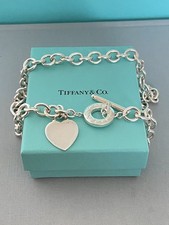 Tiffany & Co Silver Heart Toggle Necklace  Extralong 18” long with Box  & Pouch 