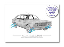 Ford Cortina TC Mk3 GXL hand-drawn A5 personalised print