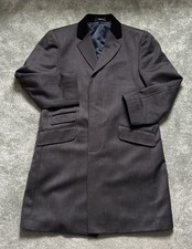 Alfred Brown Mens Large Size Grey Fine Woven Wool Smart Trench Coat - Superb