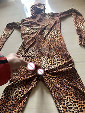 Leopard Print Adult Full Body Spandex Zentai Costume Suit With Men's Sheath