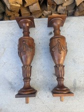 Pair Of Vintage French Wooden Newel Post Top Finials Spindles
