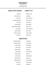QPR vs Cardiff City - A4 Teamsheet - Friendly - 23/7/2025