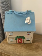 Cath Kidston Large Sewing Box Cottage House With Bottom Tray & Lift up Roof Blue