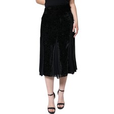 ELENA MIRO Skirt Black Viscose Floral High Waist A-line Midi IT44/US10/L 200usd