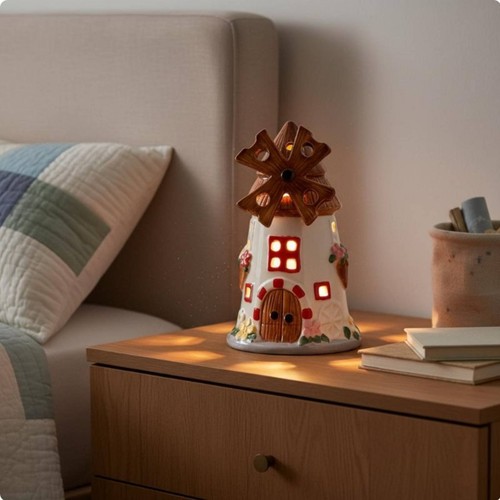 Wind turbine house night - house, light