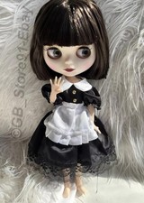 Blythe Doll WITH maid dress, Short Dark Brown Hair white skin joint body New 1/6
