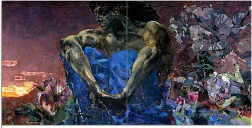 Tile mural seated - man, m