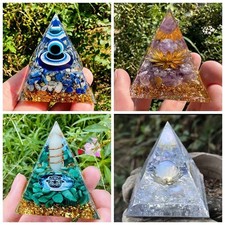 Pyramid Figurine Evil Eye Pyramid Ornament Crystal Stone Energy Orgone Decor