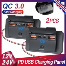 Car PD Type-C USB Port Fast Charger DC 12V-24V Socket Power Outlet Panel Charger
