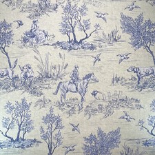Canvas Fabric - Navy Blue County Toile Horses - Craft Fabric Material Metre