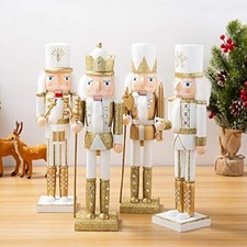 30cm Gold & White Wooden Nutcracker Soldier Christmas Decoration Xmas