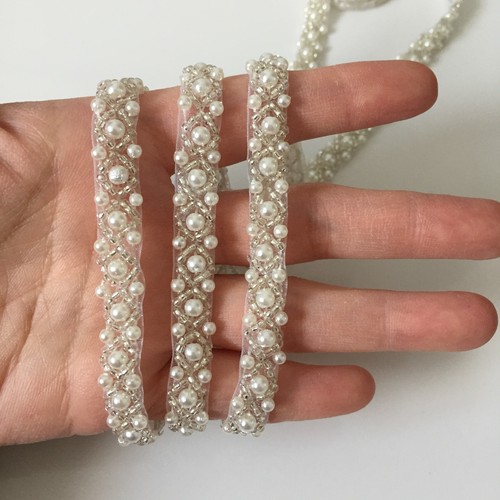 Pearl beaded trim ribbon chain - beaded,
