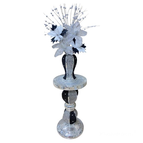 Black silver table and vase - silver,