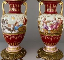 Pair Royal Vienna-Style Porcelain Ormolu Candelabra Beehive Mark 19th C.