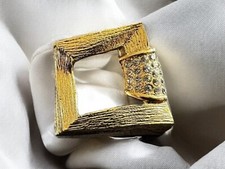 YSL Gilt Metal & Clear Rhinestone Brooch YVES SAINT LAURENT 1980s Vintage