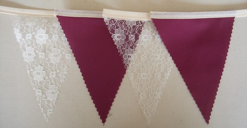 Burgundy ivory lace bunting - ivory,