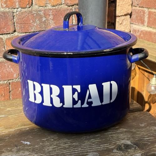 Vintage enamel bread bin blue - vintage,