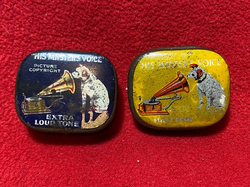 Two hmv gramophone needle - hmv, tins