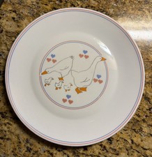 Vintage ARCOPAL FRANCE Hearts & Geese Goose Cottagecore Set of 2 Dinner Plates