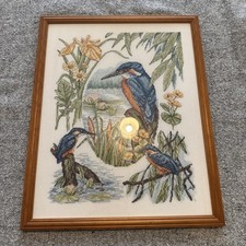 Vintage Cross Stitch Picture Kingfisher professionally framed 