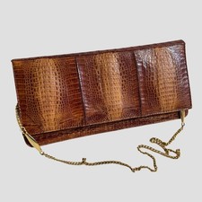 Vintage Baby Crocodile Leather Clutch Bag NOVEDADES YUSI Brown Rare Croc Skin