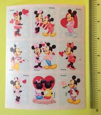 VTG 80s Mickey Mouse Sticker Sheet Disney Minnie Mouse LOVE Valentines Day Cute