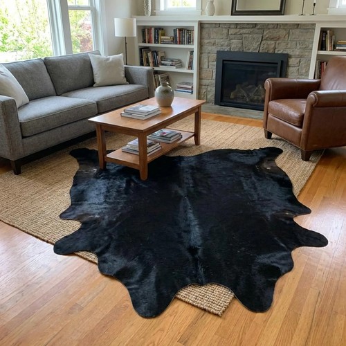 Natural black cowhide rug - natural,