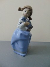 Nao by Lladro 1029 "Girl with Sleepy Puppy" Young Girl Cuddling a Puppy *MINT*