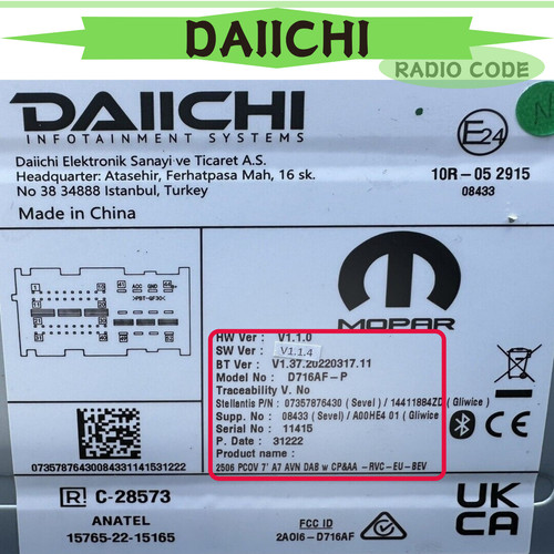 Daiichi radio code - code, peugeot