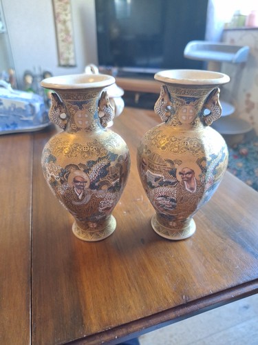 Pair early 19c satsuma vases - satsuma,