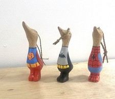 ChiselCraft Hand Carved Wooden 3 Christmas Ducks , Batman Superman Spider-Man