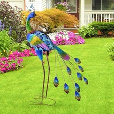 35″ Metal Peacock Garden Sculpture Elegant Backyard Art for Patio, Porch & Lawn