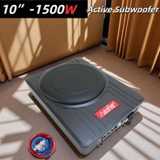 10" Slim Under-Seat Car Subwoofer - 1500W Peak, Active Amp, Enclosed