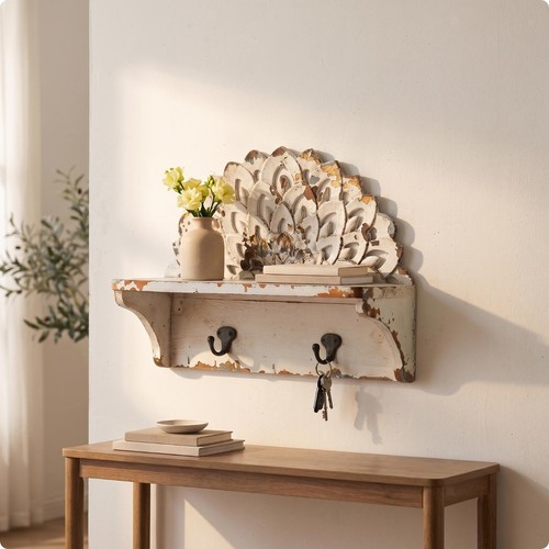 Carved wall shelf distressed - wall,