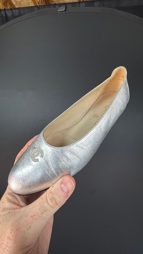 Chanel silver metallic flats - chanel,