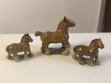 Set of 3 Wade Whimsies Honey Brown Shire Horse Figurines