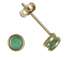 9ct Gold Emerald Earrings Solitaire Stud Yellow Gold May Birthstone Hallmark