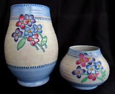 2 Early Crown Ducal Vases. Blue Posy Pattern 4521. Charlotte Rhead Design