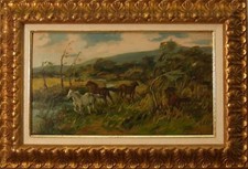 RENZO CASALI OLIO SU TAVOLETTA  cm 45x25  CAVALLI BRADI