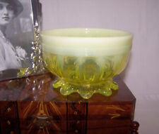 Vaseline Glass Bowl Yellow Crimped Rim