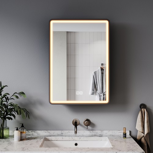 Black led bathroom mirror - black,