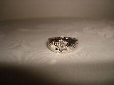 VINTAGE 4mm DIAMOND 14K WHITE GOLD WEDDING MEN'S GYPSY BAND RING SIZE 9.25