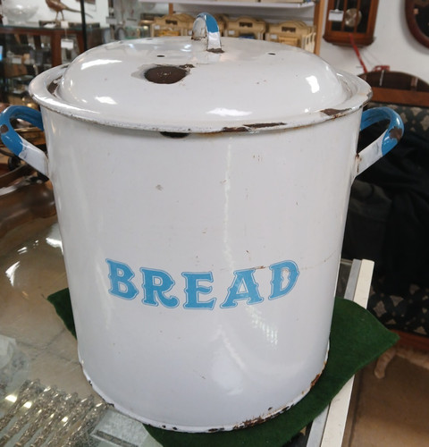 Vintage enamel bread bin - vintage,
