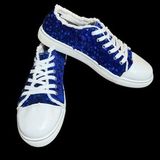 Royal Blue Sequin Sneakers Women's Lace Up Canvas Shoes Fashion Size 9.5