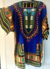 African Hippie Dashiki Ethnic Unisex Shirt Tunic Blue  XL Large  77 cm Chest New