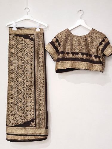 Elegant brown gold saree - elegant,