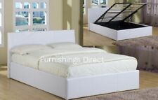 4FT WHITE OTTOMAN BED SMALL DOUBLE FAUX LEATHER + MEMORY FOAM SPRUNG MATTRESS
